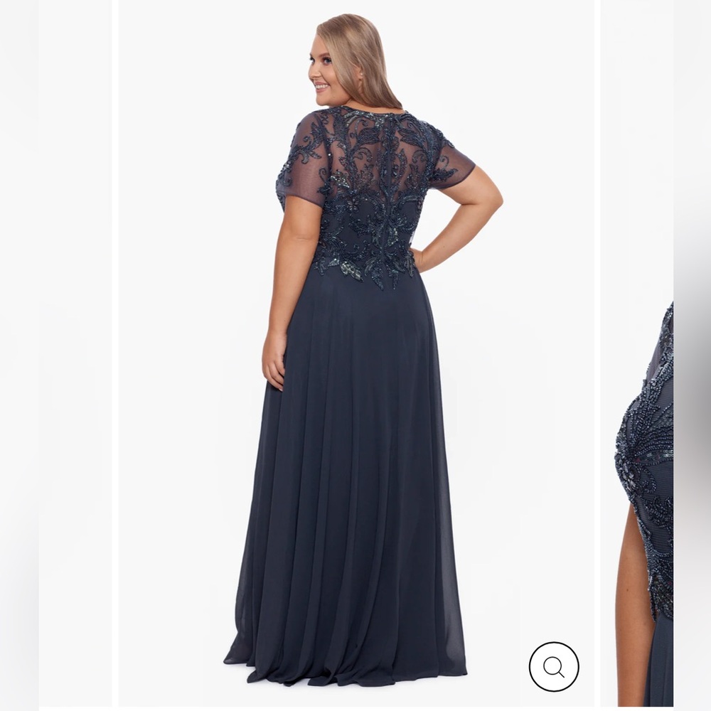 Beaded chiffon navy formal gown. EUC.